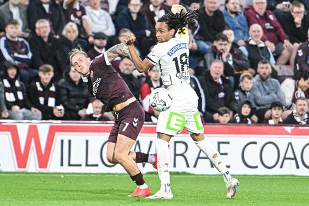 Heart of Midlothian v SK Sturm Graz UEFA Champions League Calvin Miller of Heart of Midlothian and Emran Soglo of SK Sturm Graz during the UEFA Champions League Second Qualifying Round Second Leg match at Tynecastle Park, Edinburgh 28 07 2026 UK Newspapers OUT Copyright: xJamiexJohnstonx FIL-23685-0126
