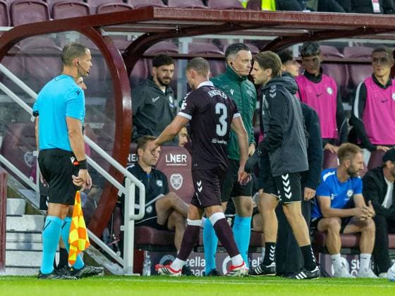 Stephen Kingsley of Heart of Midlothian limps off injured during the Hearts v Sturm Graz second leg of their Champions League second qualifying round at Tynecastle Stadium on Tuesday 28th July 2026 Heart of Midlothian v Sturm Graz, UEFA Champions League, 2nd Qualifying Round, 2nd Leg, Football, Tynecastle Park, Edinburgh, Scotland, UK - 28 Jul 2026Edinburgh Tynecastle Park Scotland United Kingdom  Copyright: xAlanxRennie Shutterstockx 17015998et