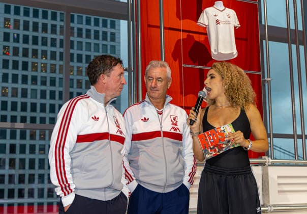 Football - Pre-Season - Liverpool FC 2026 27 Away Kit Launch NEW YORK, USA - Tuesday, July 28, 2026: Liverpool legends Robbie Fowler and Ian Rush on stage at an Adidas launch event for the new Liverpool FC 2026 27 away kit at the Refinery in Williamsburg, New York. (Photo by David Rawcliffe Propaganda) WILLIAMSBURG The Refinery NEW YORK UNITED STATES OF AMERICA  Copyright: xDavidxRawcliffex 2026-07-28-113-Liverpool_Adidas_Away_Kit_Launch