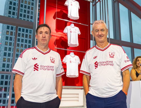 Football - Pre-Season - Liverpool FC 2026 27 Away Kit Launch NEW YORK, USA - Tuesday, July 28, 2026: Liverpool legends Robbie Fowler and Ian Rush on stage at an Adidas launch event for the new Liverpool FC 2026 27 away kit at the Refinery in Williamsburg, New York. (Photo by David Rawcliffe Propaganda) WILLIAMSBURG The Refinery NEW YORK UNITED STATES OF AMERICA  Copyright: xDavidxRawcliffex 2026-07-28-129-Liverpool_Adidas_Away_Kit_Launch