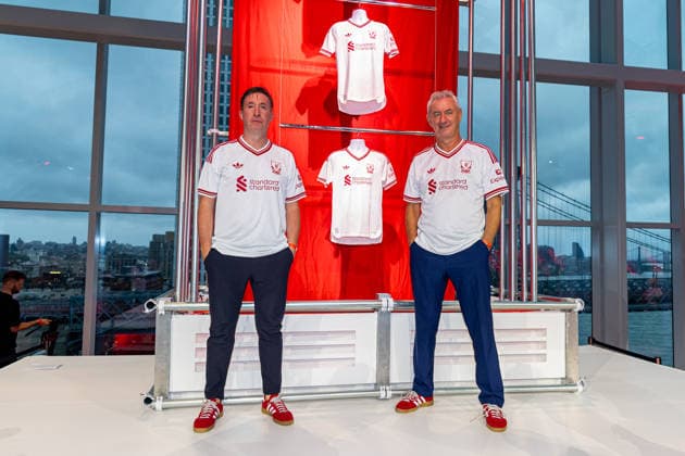 Football - Pre-Season - Liverpool FC 2026 27 Away Kit Launch NEW YORK, USA - Tuesday, July 28, 2026: Liverpool legends Robbie Fowler and Ian Rush on stage at an Adidas launch event for the new Liverpool FC 2026 27 away kit at the Refinery in Williamsburg, New York. (Photo by David Rawcliffe Propaganda) WILLIAMSBURG The Refinery NEW YORK UNITED STATES OF AMERICA  Copyright: xDavidxRawcliffex 2026-07-28-142-Liverpool_Adidas_Away_Kit_Launch