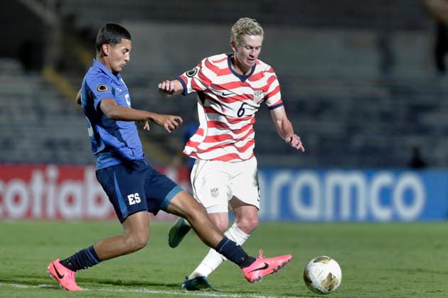 Concacaf U-20 Championship: El Salvador vs. United States Jonathan Aguirre (L) of El Salvador vies for the ball with Colin Guske (R) during a Concacaf U-20 Championship match between El Salvador and the United States at Estadio Universitario in Puebla, Mexico, 28 July 2026. Puebla Mexico  Copyright: xHildaxRíosx