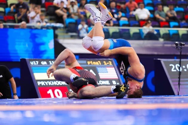 U17, U 17 Wrestling World Championships 110kg GR - Tymofii Prykhodko (UKR) df. Bruno Roger Pallone (USA) *** U17 Wrestling World Championships, 110 kg, Greco-Roman: Tymofii Prykhodko (UKR) defeated Bruno Roger Pallone (USA) by fall