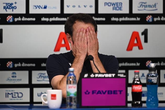 Croatia, Zagreb, 280726. Maksimir Stadium. press conference, PK, Pressekonferenz after the UEFA Champions League second qualifying round match, GNK Dinamo - FC Thun. In the photo: Thun coach Gian-Luca Privitelli. Photo: Damir Krajac CROPIX Zagreb Croatia Copyright: xxDamirxKrajacx press_privitelli5-280726