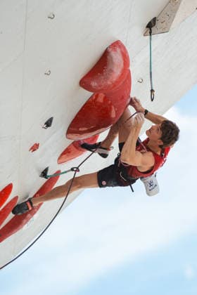 July 28, 2026, Salt Lake City, Utah, USA: Canadian national team, Nationalteam climber VICTOR BAUDRAND makes a left handed clip on the men s semi final route Lead Finals Wrap Up In World Climbing Pan America Series 2026  - ZUMAs381 20260728_znp_s381_009 Copyright: xAndrewxSzakmeisterx