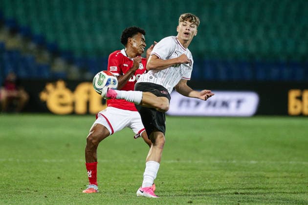 IPA87081095 - Spartak s Filip Trello in action against CSKA 1948 s Diego Medina during the Conference League qualifying match between FC CSKA 1948 and Spartak Trnava at Vasil Levski Stadium in Sofia, Bulgaria, on July 28, 2026  Copyright: xIvanxSxIvanov IPAxSportx xx 87081095