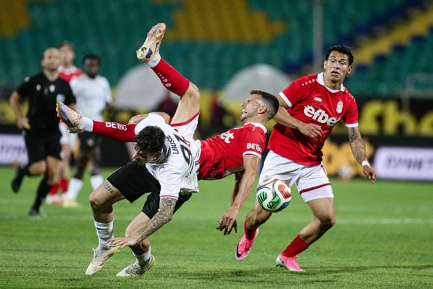 IPA87081100 - CSKA 1948 s Frederic Maciel in action against Spartak s Marin Lausic during the Conference League qualifying match between FC CSKA 1948 and Spartak Trnava at Vasil Levski Stadium in Sofia, Bulgaria, on July 28, 2026  Copyright: xIvanxSxIvanov IPAxSportx xx 87081100