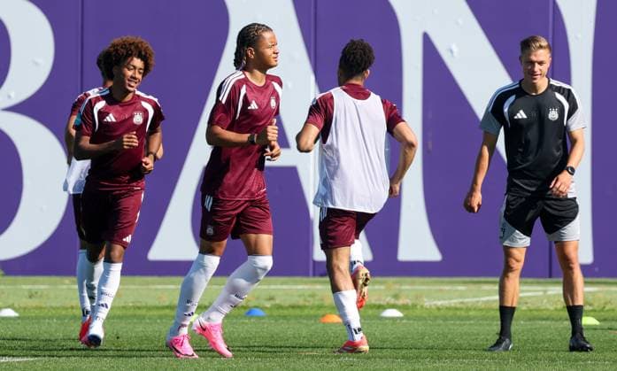 anderlecht s Noah Kalonji pictured during a training session of Belgian RSC Anderlecht, Wednesday 29 July 2026 in Brussels, in preparations of the second leg of the second qualifying round for the UEFA Europa League against Swedish Hammarby IF. VIRGINIExLEFOUR  x182289955x