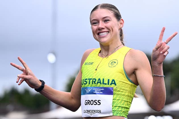 COM26 ATHLETICS, Mia Gross of Australia competes in the Women s 200m Heats during the Glasgow 2026 Commonwealth Games at Scotstoun Stadium in Glasgow, Scotland, Wednesday, July 29, 2026. ( NO ARCHIVING, EDITORIAL USE ONLY Glasgow United Kingdom  Copyright: xJOELxCARRETTx 20260729191754099576