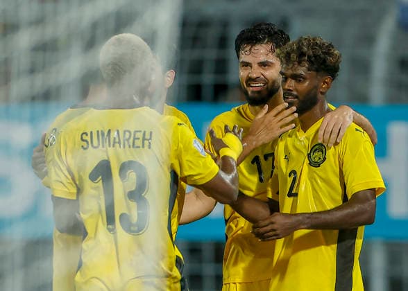 July 28, 2026, Kuala Lumpur, Malaysia: Jimmy Raymond of Malaysia (R) celebrates with teammates during the ASEAN Hyundai Cup 2026 match between Malaysia and Laos at Kuala Lumpur Football Stadium, Cheras. Final score; Malaysia 4:0 Laos. Kuala Lumpur Malaysia - ZUMAs197 20260728_aaa_s197_295 Copyright: xWongxFokxLoyx
