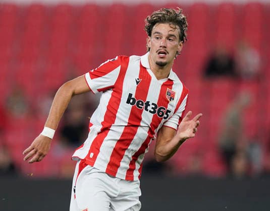 Stoke, England, 28th July 2026. Milan Smit of Stoke City during the Stoke City vs Everton Pre Season Friendly match at The Bet365 Stadium, Stoke. Picture credit should read: Andrew Yates Sportimage EDITORIAL USE ONLY. No use with unauthorised audio, video, data, fixture lists, club league logos or live services. Online in-match use limited to 120 images, no video emulation. No use in betting, games or single club league player publications. SPI_094_AY_STOKE_EVERTON SPI-4885-0099