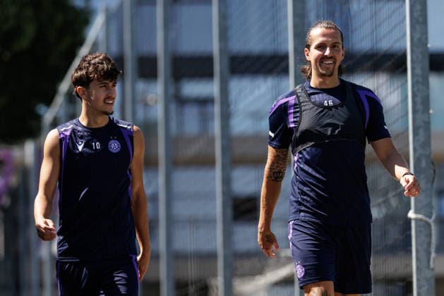 SOCCER - UEFA ECL, A.Wien vs Liepaja VIENNA,AUSTRIA,29.JUL.26 - SOCCER - UEFA Conference League, qualification, Austria Wien vs FK Liepaja, preview, training A.Wien. Image shows Sanel Saljic and Johannes Handl (A.Wien).  GEPAxpictures xArminxRauthner