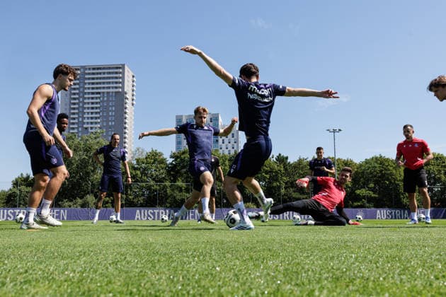 SOCCER - UEFA ECL, A.Wien vs Liepaja VIENNA,AUSTRIA,29.JUL.26 - SOCCER - UEFA Conference League, qualification, Austria Wien vs FK Liepaja, preview, training A.Wien. Image shows Moritz Wels, Kelvin Boateng, Johannes Handl, Johannes Eggestein, Florian Wustinger, Lukas Wedl, Mirko Kos (A.Wien).  GEPAxpictures xArminxRauthner