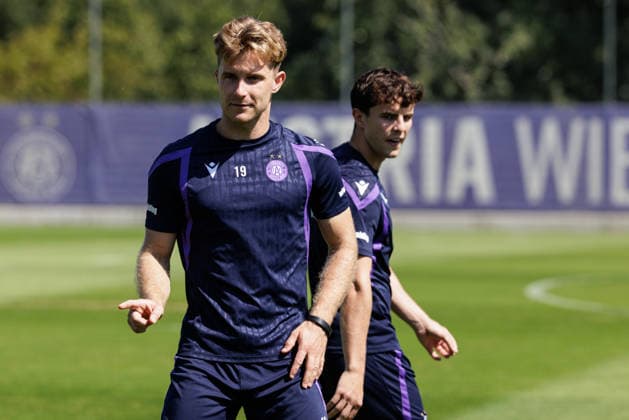 SOCCER - UEFA ECL, A.Wien vs Liepaja VIENNA,AUSTRIA,29.JUL.26 - SOCCER - UEFA Conference League, qualification, Austria Wien vs FK Liepaja, preview, training A.Wien. Image shows Johannes Eggestein and Florian Wustinger (A.Wien).  GEPAxpictures xArminxRauthner