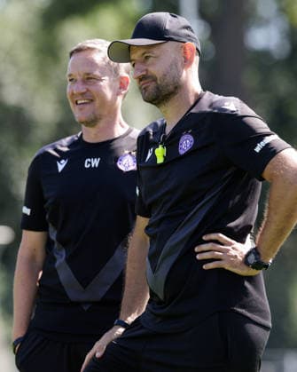 SOCCER - UEFA ECL, A.Wien vs Liepaja VIENNA,AUSTRIA,29.JUL.26 - SOCCER - UEFA Conference League, qualification, Austria Wien vs FK Liepaja, preview, training A.Wien. Image shows assistant coach Christian Wegleitner and head coach Stephan Helm (A.Wien).  GEPAxpictures xArminxRauthner