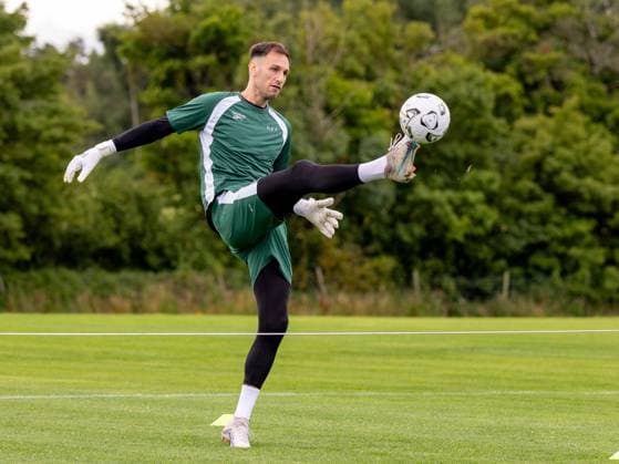 Raphael Sallinger of Hibernian during a training session ahead of the clash with KF Malisheva Hibernian Training, Football, Hibernian Training Centre, Edinburgh, Scotland, UK - 29 Jul 2026Edinburgh Hibernian Training Centre Scotland United Kingdom EDITORIAL USE ONLY No use with unauthorised audio, video, data, fixture lists, club league logos or live services. Online in-match use limited to 120 images, no video emulation. No use in betting, games or single club league player publications.  Copyright: xAlanxRennie Shutterstockx 17016053r