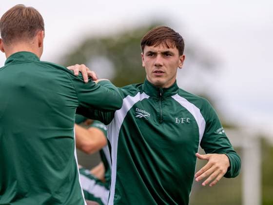Adam Mayor of Hibernian during a training session ahead of the clash with KF Malisheva Hibernian Training, Football, Hibernian Training Centre, Edinburgh, Scotland, UK - 29 Jul 2026Edinburgh Hibernian Training Centre Scotland United Kingdom EDITORIAL USE ONLY No use with unauthorised audio, video, data, fixture lists, club league logos or live services. Online in-match use limited to 120 images, no video emulation. No use in betting, games or single club league player publications.  Copyright: xAlanxRennie Shutterstockx 17016053ah