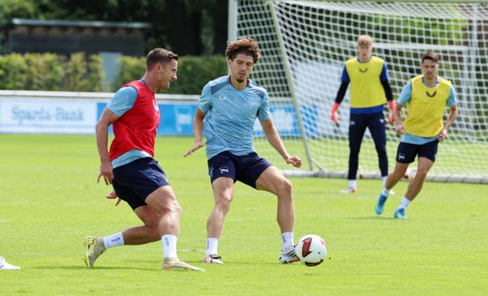 Paul Seguin, Selim Telib Zweikampf Spielszene Aktion Fußball Fussball Saison 2026 2027 2.Bundesliga Herren DFL 29.07.2026 Training Hertha BSC Berlin DFL regulations prohibit any use of photographs as image sequences and or quasi-video. *** Paul Seguin, Selim Telib, tackle, game scene, action, sports, soccer, soccer season 2026–2027, 2. Bundesliga, men s, DFL, July 29, 2026, training, Hertha BSC Berlin. DFL regulations prohibit any use of photographs as image sequences and or quasi-video.