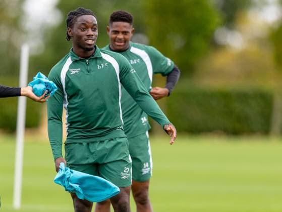 Kanayo Megwa of Hibernian during a training session ahead of the clash with KF Malisheva Hibernian Training, Football, Hibernian Training Centre, Edinburgh, Scotland, UK - 29 Jul 2026Edinburgh Hibernian Training Centre Scotland United Kingdom EDITORIAL USE ONLY No use with unauthorised audio, video, data, fixture lists, club league logos or live services. Online in-match use limited to 120 images, no video emulation. No use in betting, games or single club league player publications.  Copyright: xAlanxRennie Shutterstockx 17016053bt