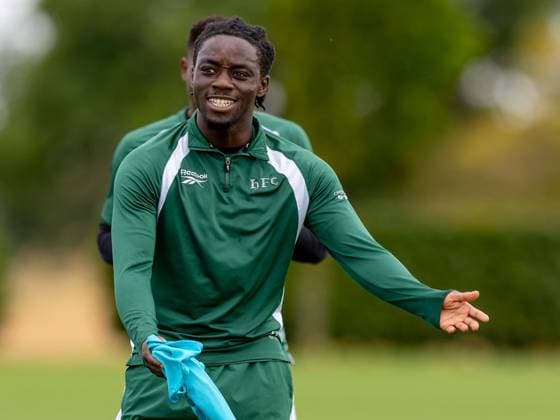 Kanayo Megwa of Hibernian during a training session ahead of the clash with KF Malisheva Hibernian Training, Football, Hibernian Training Centre, Edinburgh, Scotland, UK - 29 Jul 2026Edinburgh Hibernian Training Centre Scotland United Kingdom EDITORIAL USE ONLY No use with unauthorised audio, video, data, fixture lists, club league logos or live services. Online in-match use limited to 120 images, no video emulation. No use in betting, games or single club league player publications.  Copyright: xAlanxRennie Shutterstockx 17016053bv