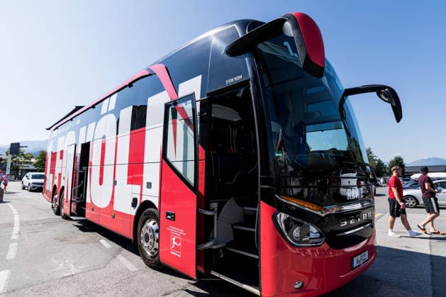 ST. JOHANN IN TIROL, AUSTRIA - JULY 29: Team Bus of 1. FC Koeln during a training session at trainings camp in Kitzbuehel of season 2026 27 at Koasastadion on July 29, 2026 in St. Johann in Tirol, Austria. Austria Copyright: xSteffiexWunderlx