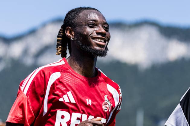 ST. JOHANN IN TIROL, AUSTRIA - JULY 29: Gideon Mensah (1. FC Koeln, 14) running individual laps smiling during a training session at trainings camp in Kitzbuehel of season 2026 27 at Koasastadion on July 29, 2026 in St. Johann in Tirol, Austria. Austria Copyright: xSteffiexWunderlx