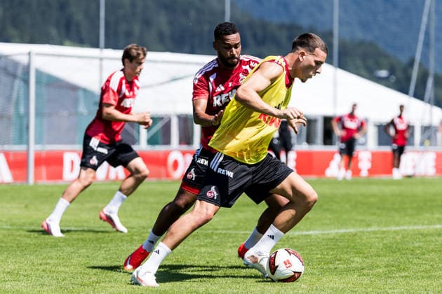 ST. JOHANN IN TIROL, AUSTRIA - JULY 29: Said El Mala (1. FC Koeln, 13) controls the ball against Linton Maina (1. FC Koeln, 37) during a training session at trainings camp in Kitzbuehel of season 2026 27 at Koasastadion on July 29, 2026 in St. Johann in Tirol, Austria. Austria Copyright: xSteffiexWunderlx