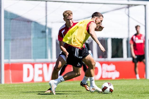 ST. JOHANN IN TIROL, AUSTRIA - JULY 29: Said El Mala (1. FC Koeln, 13) controls the ball against Sebastian Sebulonsen (1. FC Koeln, 28) during a training session at trainings camp in Kitzbuehel of season 2026 27 at Koasastadion on July 29, 2026 in St. Johann in Tirol, Austria. Austria Copyright: xSteffiexWunderlx