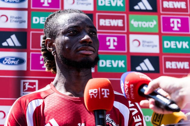 ST. JOHANN IN TIROL, AUSTRIA - JULY 29: Gideon Mensah (1. FC Koeln, 14) during a media session during a training session at trainings camp in Kitzbuehel of season 2026 27 at Koasastadion on July 29, 2026 in St. Johann in Tirol, Austria. Austria Copyright: xSteffiexWunderlx