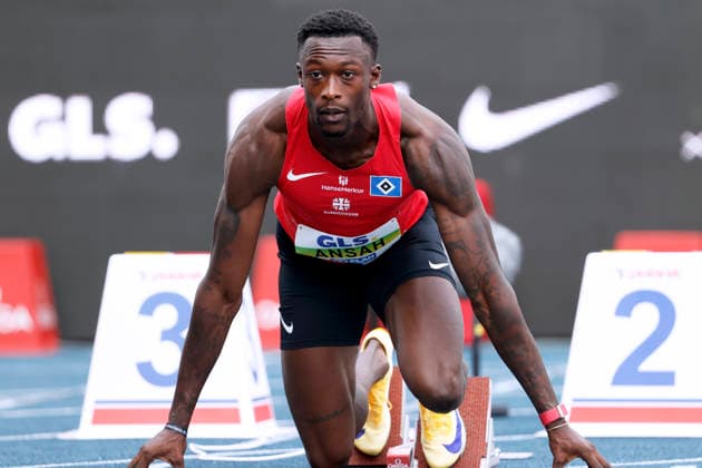 ANSAH Owen 100m der Maenner Deutscher Meister DLV Deutsche LA Meisterschaften 2026 in Bochum - Wattenscheid am 25.07.2026 *** ANSAH Owen, Men s 100m German Champion, DLV German Track and Field Championships 2026 in Bochum-Wattenscheid on July 25, 2026 Copyright: xLacixPerenyix