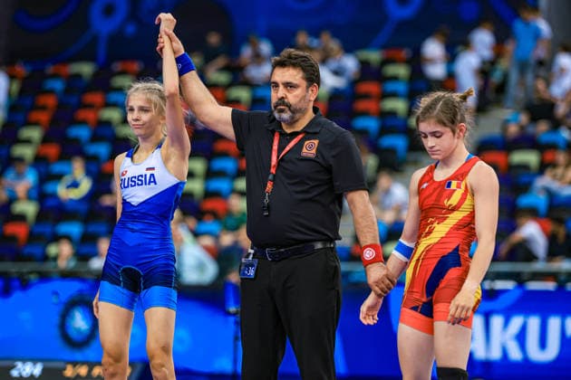 U17, U 17 Wrestling World Championships 43kg WW - Daria Maslennikova (RUS) df. Valia Georgiana Harsan (ROU) *** U17 Wrestling World Championships, 43 kg Open Weight: Daria Maslennikova (RUS) def. Valia Georgiana Harsan (ROU) Copyright: xUnitedxWorldxWrestlingx xAmirrezx UWW-U17-WC-BAKU-2026