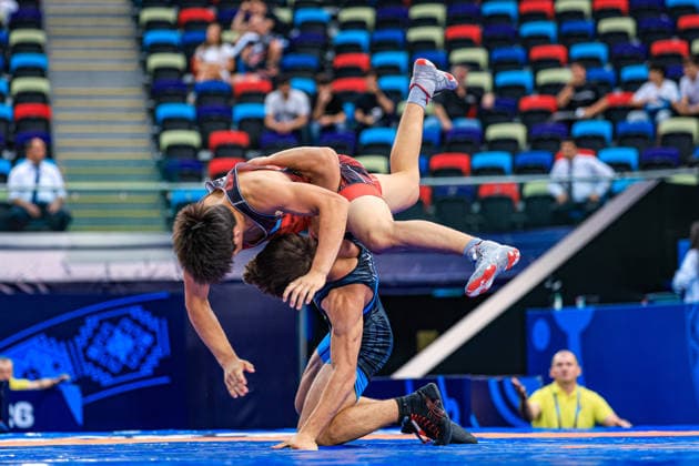 U17, U 17 Wrestling World Championships 71kg GR - Alinur Toleugali (KAZ) df. Roman Ivanyk (UKR) *** U17 Wrestling World Championships, 71 kg Greco-Roman: Alinur Toleugali (KAZ) defeated Roman Ivanyk (UKR) Copyright: xUnitedxWorldxWrestlingx xAmirrezx UWW-U17-WC-BAKU-2026