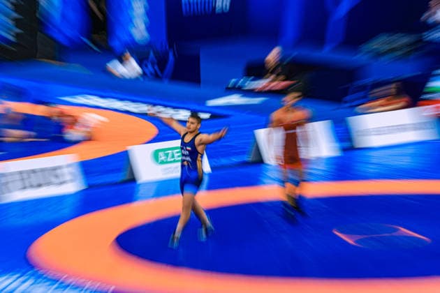 U17, U 17 Wrestling World Championships 92kg GR - Amirreza Ghasem Mehritalarposhti (IRI) df. Zohrab Safarov (AZE) *** U17 Wrestling World Championships, 92 kg Greco-Roman: Amirreza Ghasem Mehritalarposhti (IRI) vs. Zohrab Safarov (AZE) Copyright: xUnitedxWorldxWrestlingx xAmirrezx UWW-U17-WC-BAKU-2026