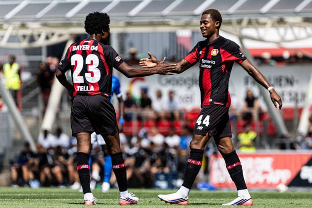 Testspiel: Bayer 04 Leverkusen - KRC Genk; 29.07.2026 Bayer 04 Leverkusen bejubelt das Tor, 1:0 durch Jeanuel Belocian (Bayer 04 Leverkusen, 44) Testspiel: Bayer 04 Leverkusen - KRC Genk; Ulrich-Haberland-Stadion, Leverkusen; 29.07.2026 *** Friendly Match: Bayer 04 Leverkusen vs. KRC Genk, July 29, 2026. Bayer 04 Leverkusen celebrates the goal, 1–0 by Jeanuel Belocian of Bayer 04 Leverkusen, 44th minute of the friendly match between Bayer 04 Leverkusen and KRC Genk at Ulrich Haberland Stadium, Leverkusen, July 29, 2026 Copyright: xBEAUTIFULxSPORTS Buriakovx