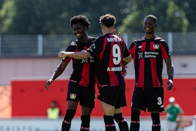 Testspiel: Bayer 04 Leverkusen - KRC Genk; 29.07.2026 Bayer 04 Leverkusen bejubelt das Tor, 3:0 durch Afonso Moreira (Bayer 04 Leverkusen, 9) Testspiel: Bayer 04 Leverkusen - KRC Genk; Ulrich-Haberland-Stadion, Leverkusen; 29.07.2026 *** Friendly Match: Bayer 04 Leverkusen vs. KRC Genk, July 29, 2026. Bayer 04 Leverkusen celebrates the goal—3–0 by Afonso Moreira of Bayer 04 Leverkusen. Friendly Match: Bayer 04 Leverkusen vs. KRC Genk at Ulrich Haberland Stadium, Leverkusen, July 29, 2026 Copyright: xBEAUTIFULxSPORTS Buriakovx