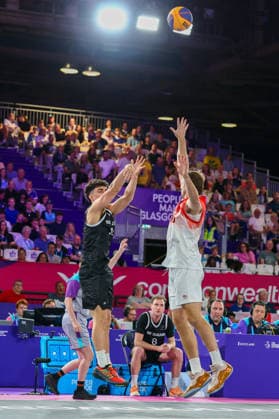 RECORD DATE NOT STATED 29th July 2026; Glasgow, Scotland; 2026 Commonwealth Games, Day Seven; 3x3 Basketball semi final, England v New Zealand, Christian Martin (NZL) scores a basket RogerxEvans