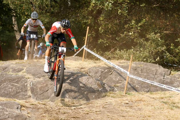 29.07.2026, Monteceneri, Monteceneri, 2026 UEC MTB European Championship, EM, Europameisterschaft XCC Qualifications Men Junior, Head 1, Joao Vigario 36 (POR) and Gus Lawson 20 (GBR) Monteceneri Monteceneri Ticino Switzerland *** July 29, 2026, Monteceneri, Monteceneri, 2026 UEC MTB European Championship XCC Qualifications Men s Junior, Heat 1, Joao Vigario 36 POR and Gus Lawson 20 GBR Monteceneri Monteceneri Ticino Switzerland Copyright: xJustPictures.ch FrancescoxMinghettix jp-en-FrMi-_NG_0427