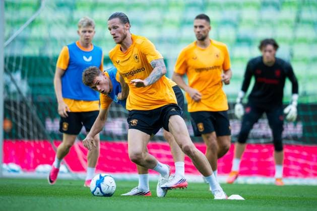 Budapest , 29-07-2026 , Groupama Arena , season 2026 2027 , UEFA Europa League play-off football , training FC Twente , picture shows FC Twente player Wout Weghorst FC Twente player Krzysztof Kurowski Training Twente in Budapest  x205309034x Copyright: