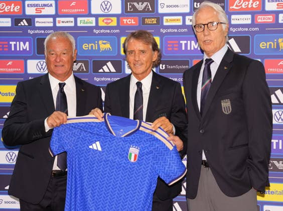 Claudio Ranieri Giovanni Malago™ Roberto Mancini during press conference, PK, Pressekonferenz to present new coach Roberto Mancini and new technical director Claudio Ranieri at the Rome s, Italy - Wednesday July 29, 2026 - Soccer ( Photo by Alfredo Falcone LaPresse )  Copyright: xAlfredoxFalcone LaPressex