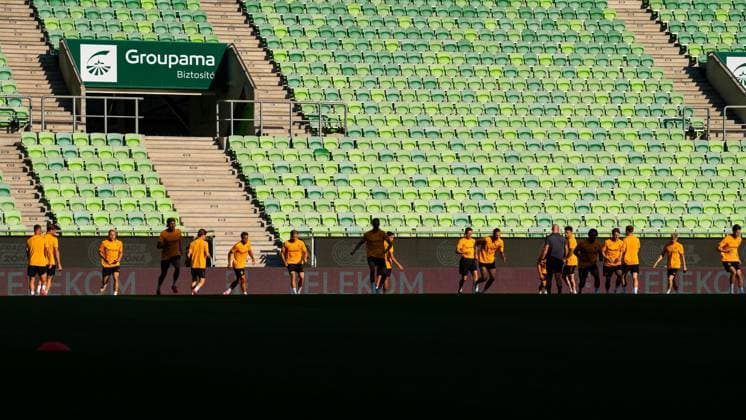 Budapest , 29-07-2026 , Groupama Arena , season 2026 2027 , UEFA Europa League play-off football , training FC Twente , picture shows warming up Training Twente in Budapest  x205309494x Copyright: