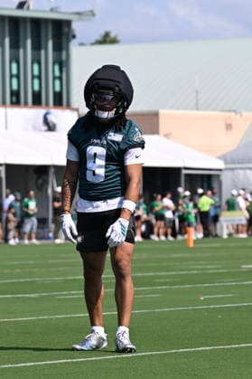 PHILADELPHIA, PA - JULY 29: Philadelphia Eagles wide receiver Makal Lemon 9 looks on during the Philadelphia Eagles training camp on July 29th, 2026 at Jefferson Health Training Complex in Philadelphia, PA. (Photo by Terence Lewis Icon Sportswire) NFL, American Football Herren, USA JUL 29 Eagles Training Camp EDITORIAL USE ONLY Icon260729039