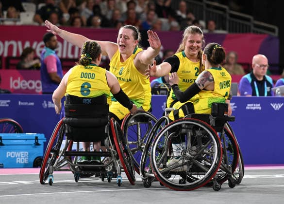 COM26 3X3 BASKETBALL, Team Australia celebrate after winning Bronze following the Women™s Wheelchair Bronze Medal game between Australian and Canada at at SEC Centre Hall 4 during the Glasgow 2026 Commonwealth Games in Glasgow, Scotland, Wednesday, July 29, 2026. ( NO ARCHIVING, EDITORIAL USE ONLY Glasgow Scotland United Kingdom  Copyright: xLUKASxCOCHx 20260730133556437250