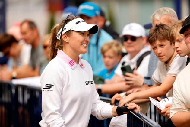 RECORD DATE NOT STATED 29th July 2026; Royal Lytham and St Annes Golf Club, Lytham St Annes, Lancashire, England; AIG Womens Open Championship Golf Final Practice Day; A relaxed Brooke M Henderson (CAN) chats with fans after the pro-am event AlanxMartin
