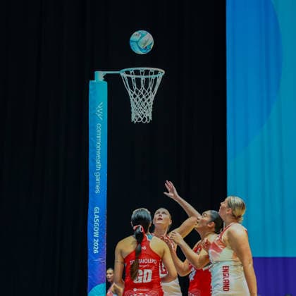 RECORD DATE NOT STATED 29th July 2026; Glasgow, Scotland; 2026 Commonwealth Games, Day Seven; Netball Preliminary Round B, England v Tonga, Sasha Glasgow (ENG) shoots RogerxEvans