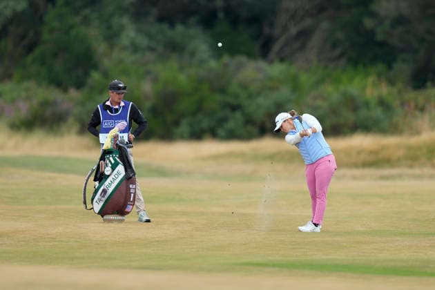 LYTHAM, ENGLAND - JULY 29: Melanie Green (USA) plays second shot on the thirteenth green during Practice at the 50th AIG Women™s Open Championship at the Royal Lytham and St Anne™s Golf Club, Lytham on July 29, 2026 in Lancashire, England The 50th AIG Women™s Open Championship