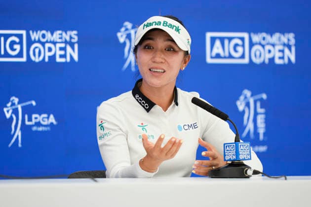 LYTHAM, ENGLAND - JULY 29: Lydia Ko (NZL) speaks to the press during Practice at the 50th AIG Women™s Open Championship at the Royal Lytham and St Anne™s Golf Club, Lytham on July 29, 2026 in Lancashire, England The 50th AIG Women™s Open Championship