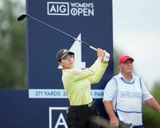 LYTHAM, ENGLAND - JULY 29: Hinako Shibuno (JPN) plays from the fourth tee during Practice at the 50th AIG Women™s Open Championship at the Royal Lytham and St Anne™s Golf Club, Lytham on July 29, 2026 in Lancashire, England The 50th AIG Women™s Open Championship