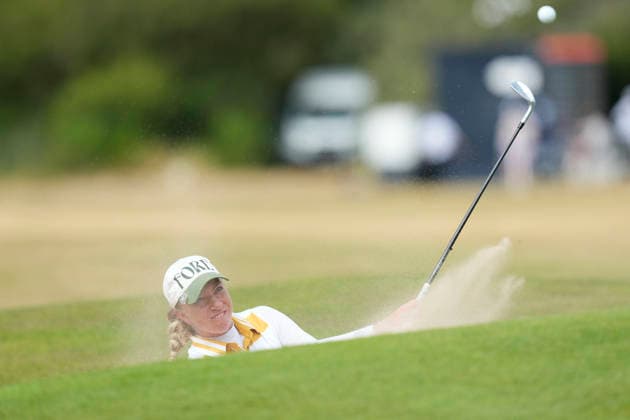LYTHAM, ENGLAND - JULY 29: Sophia Popov (GER) plays from a bunker on the thirteenth green during Practice at the 50th AIG Women™s Open Championship at the Royal Lytham and St Anne™s Golf Club, Lytham on July 29, 2026 in Lancashire, England The 50th AIG Women™s Open Championship