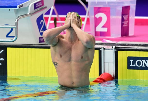 COM26 SWIMMING FINALS, Kai Taylor of Australia reacts after winning the Mens 200m Freestyle Final during the Glasgow 2026 Commonwealth Games at the Tollcross International Swimming Centre in Glasgow, Scotland, Wednesday, July 29, 2026. ( NO ARCHIVING, EDITORIAL USE ONLY Glasgow Scotland United Kingdom  Copyright: xDEANxLEWINSx 20260730191230055827