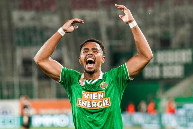 Fussball: Österreich: UEFA Conference League Qualifikation 2026 2027 - 2. Runde, 29.07.2027 - SK Rapid Wien (Österreich) vs. FC Santa Coloma (Andorra) - Allianz Stadion (Wien, Hütteldorf, Österreich); Petter Dahl (Rapid Wien) bejubelt sein Tor zum 2-0 *** Soccer Austria UEFA Conference League Qualifying 2026–2027, Round 2, July 29, 2027 SK Rapid Vienna (Austria) vs. FC Santa Coloma (Andorra) Allianz Stadium, Vienna, Hütteldorf, Austria Petter Dahl of Rapid Vienna celebrates his goal to make it 2–0 Copyright: xLUKAxKOLANOVICx